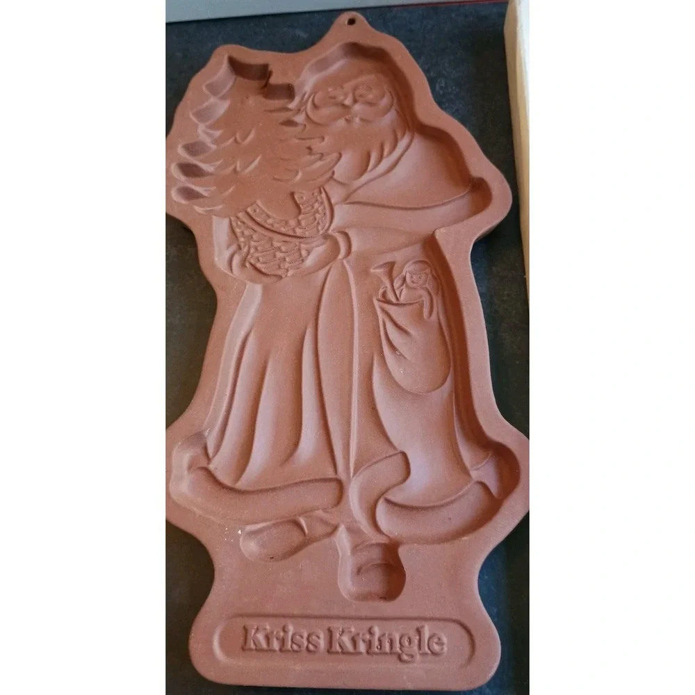 Vintage Longaberger Pottery Cookie Mold 1991 Kris Kringle Christmas Santa Cutter